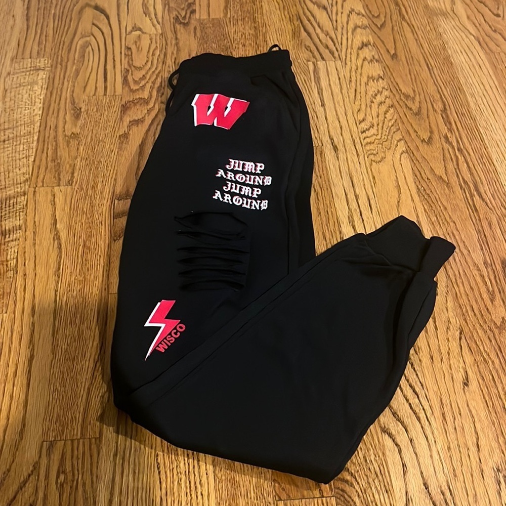 Woman’s Wisconsin Black Distressed Joggers